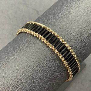 Black Bugle Bead Bracelet Silver As Is Tarnished